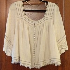 Free People Boho top with lace trim